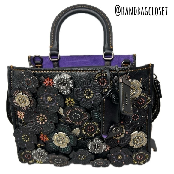COACH 1941 TOOLED TEA ROSE TEAROSE WILLOW METAL AND LEATHER ROGUE 25 RARE BAG - Picture 2 of 16